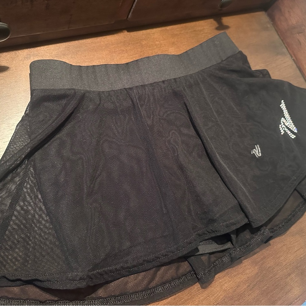 Black Mesh Skirt with Rhinestone Detail